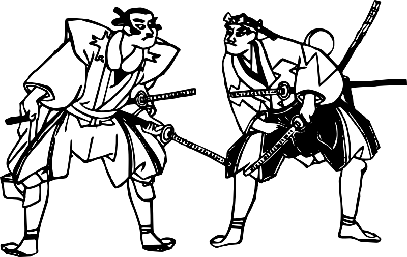 Strichzeichnung von zwei Samurai