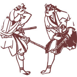 Strichzeichnung von zwei Samurai